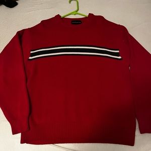 Vintage Red Crewneck Sweater with White and Black Stripe